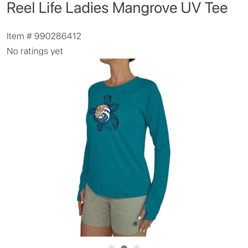 Reel Life ladies large L Mangrove rash guard shirt UPF 50 UV Tile Blue Sun Swim